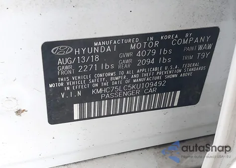 2019 Hyundai Ioniq Hybrid Sel из США, поврежденный, VIN KMHC75LC5KU109492